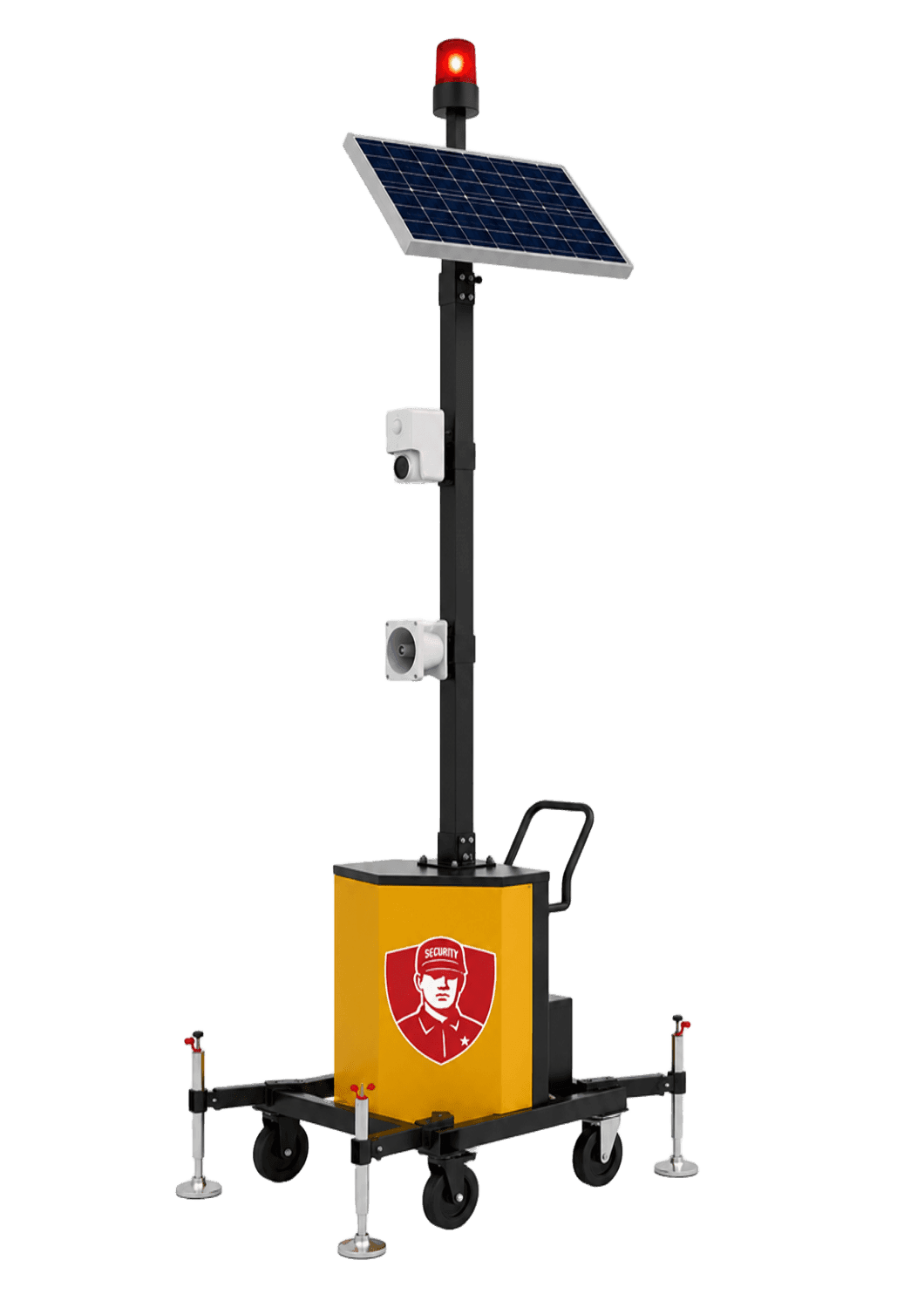 Torre de Seguridad Móvil con panel solar, baliza y cámara de vigilancia